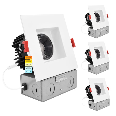 Luxrite 4 Inch Square LED Recessed Downlights 5 CCT Selectable 2700K-5000K 15W 1100LM Dimmable 4-Pack LR24950 LR24954-4PK